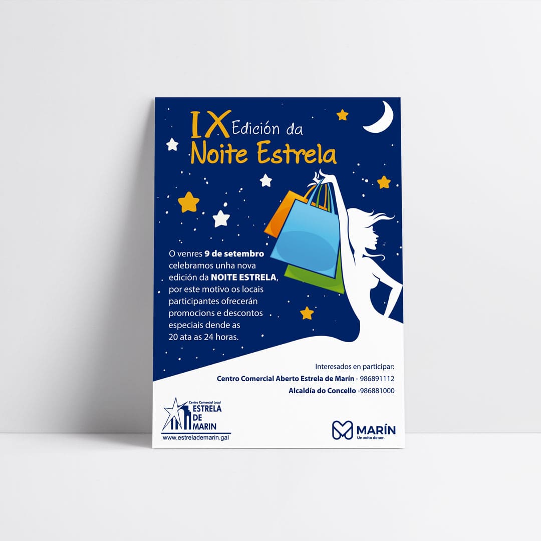 Diseño e impresión de carteles para mupis de Noite Estrela de Marín - Agarimo Comunicación