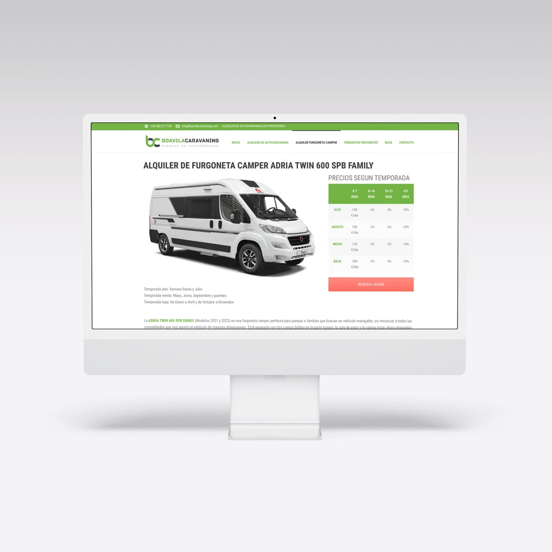 Diseño web para empresa de alquiler de autocaravanas Boa Vila Caravaning - Agarimo Comunicación