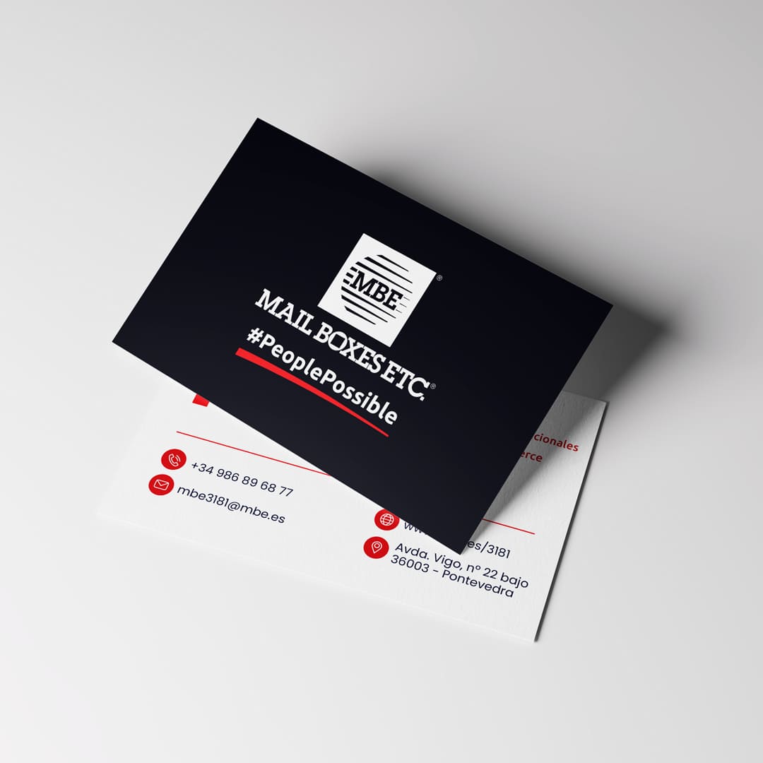 Diseño e impresión de tarjetas de visita para Mail Boxes ETC Pontevedra - Agarimo Comunicación
