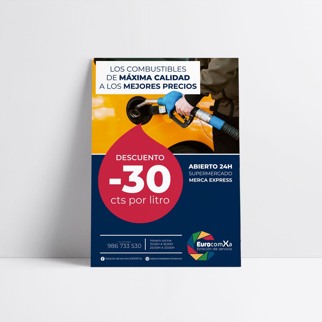 Diseño de cartelería para estación de servicio Eurocomxa - Agarimo Comunicación