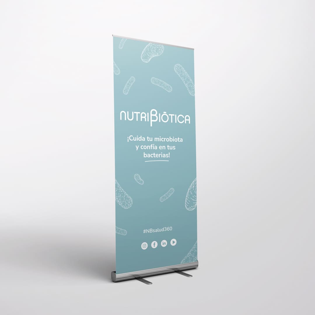 Diseño e impresión de roll-ups para Nutribiótica - Agarimo Comunicación