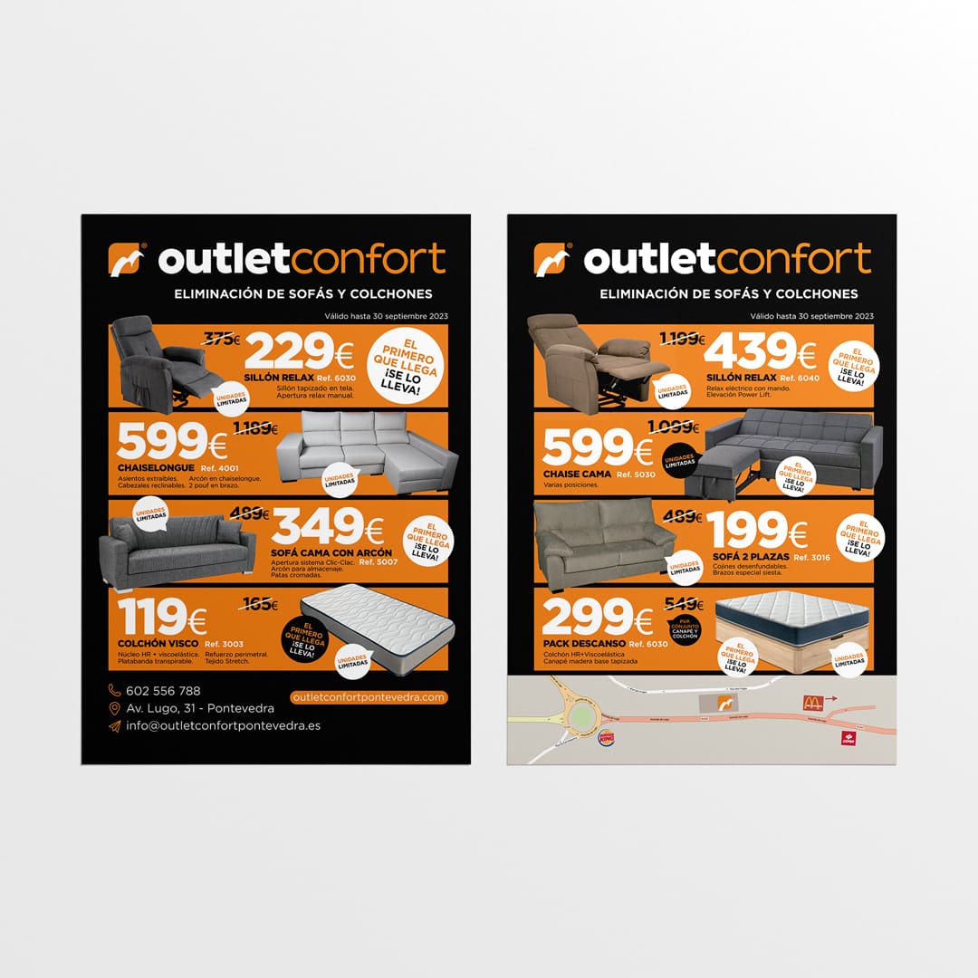 Diseño e impresión de flyer para Outletconfort - Agarimo Comunicación