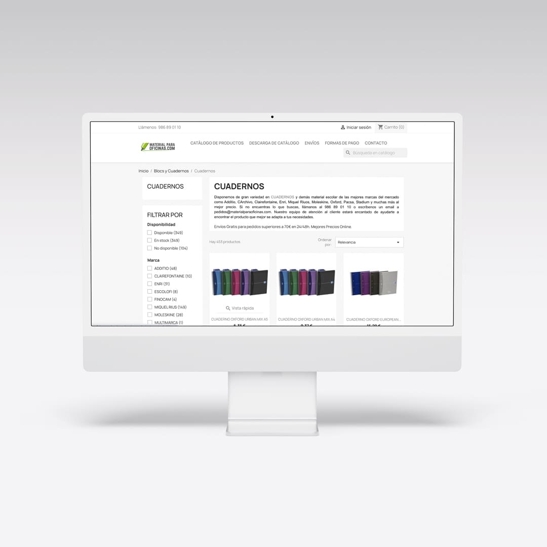 Diseño web para Material para Oficinas - Agarimo Comunicación