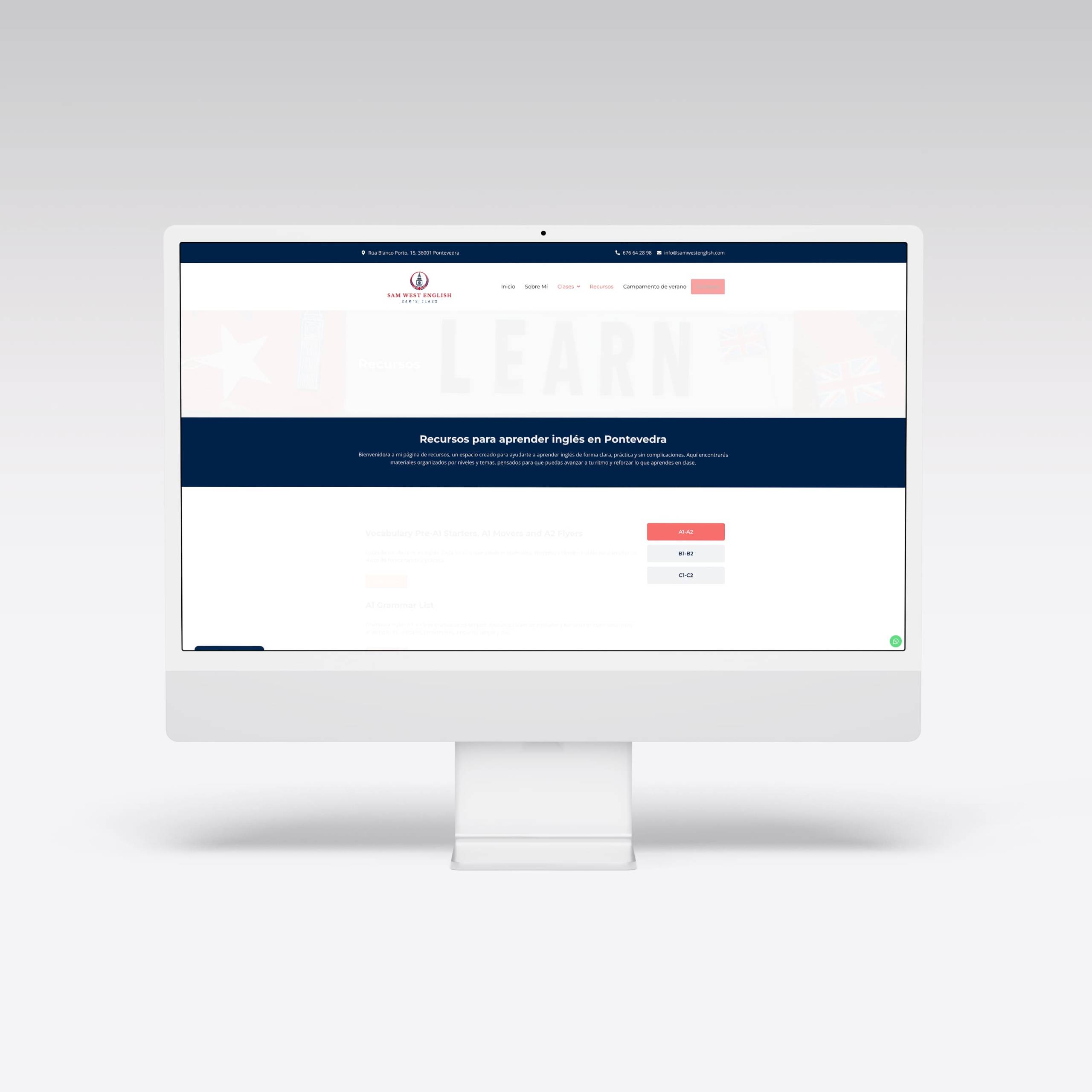 Web para Sam West English - Agarimo Comunicación