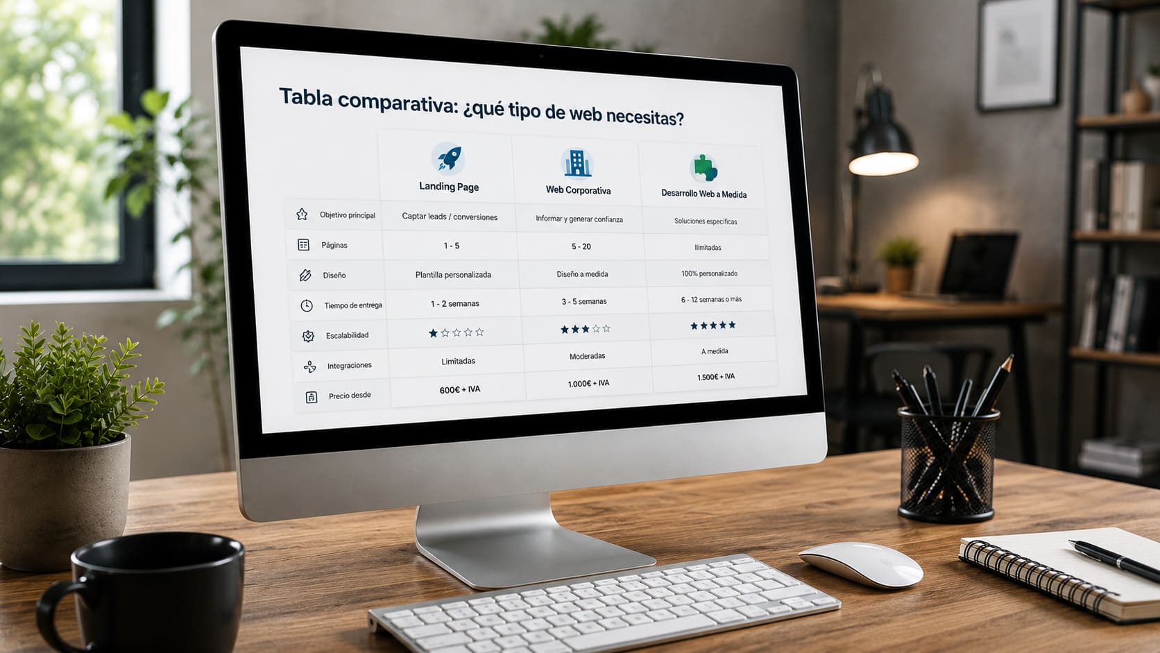 Tabla comparativa: qué tipo de web necesitas