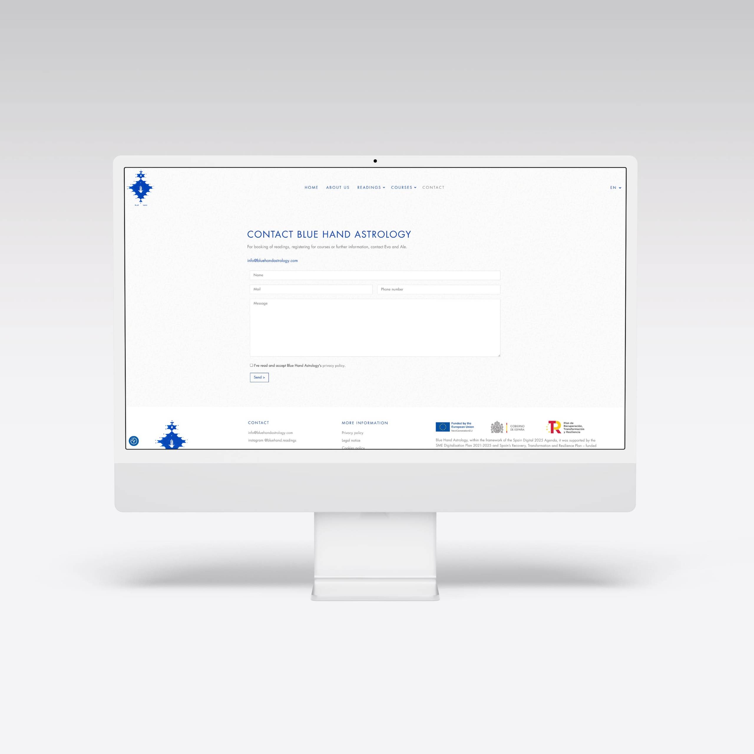 Web para Blue Hand Astrology - Agarimo Comunicación